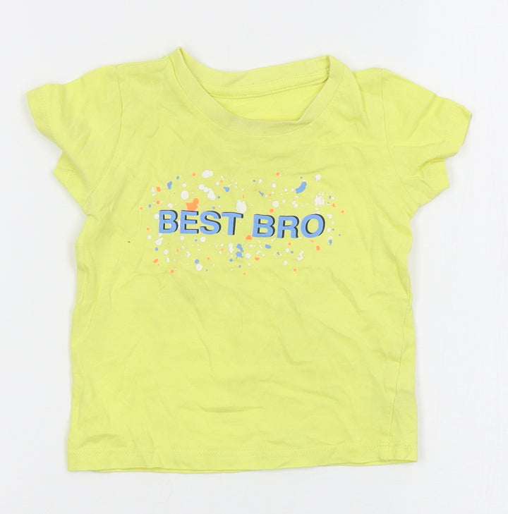 Dunnes Boys Yellow  Cotton Basic T-Shirt Size 9-12 Months Crew Neck Pullover - Best Bro