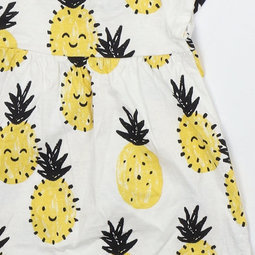 F&F Girls White  Cotton Skater Dress  Size 3-6 Months  Crew Neck Pullover - Pineapples
