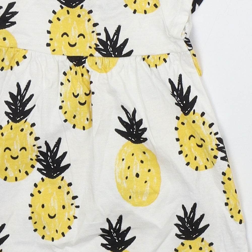 F&F Girls White  Cotton Skater Dress  Size 3-6 Months  Crew Neck Pullover - Pineapples