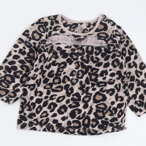NEXT Girls Pink Animal Print Cotton Basic T-Shirt Size 3-6 Months Crew Neck Pullover