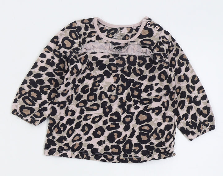 NEXT Girls Pink Animal Print Cotton Basic T-Shirt Size 3-6 Months Crew Neck Pullover
