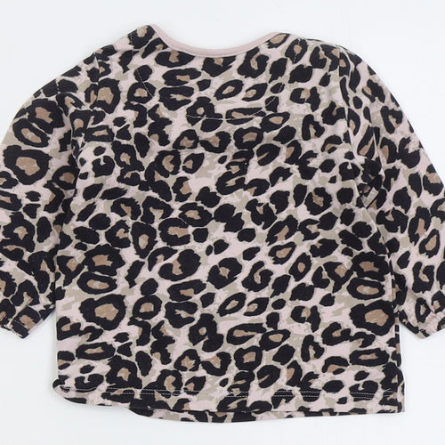 NEXT Girls Pink Animal Print Cotton Basic T-Shirt Size 3-6 Months Crew Neck Pullover