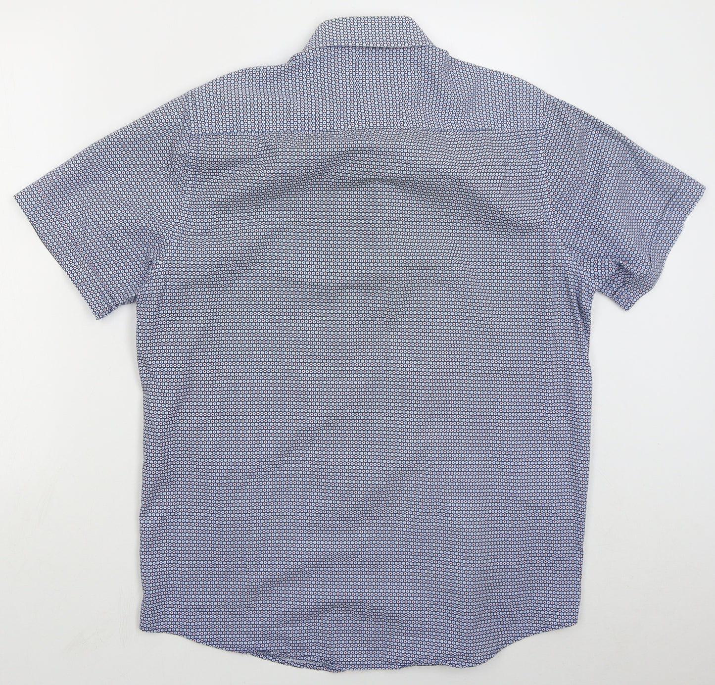 Chris Cayne Mens Blue Geometric Cotton  Button-Up Size L Collared Button