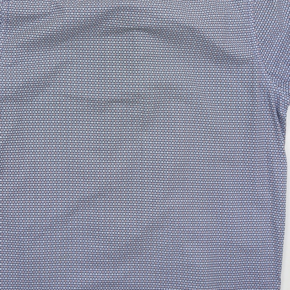 Chris Cayne Mens Blue Geometric Cotton  Button-Up Size L Collared Button