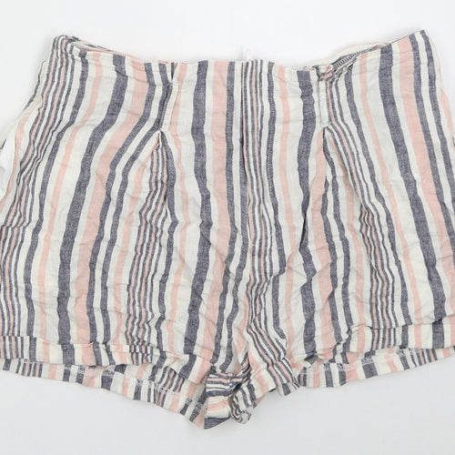 Matalan Womens Pink Striped Linen Bermuda Shorts Size 10  Regular Zip
