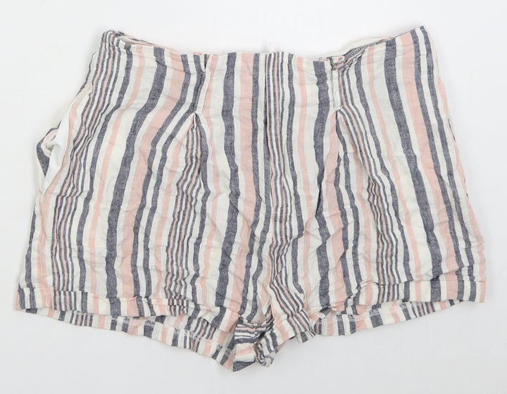 Matalan Womens Pink Striped Linen Bermuda Shorts Size 10 Regular Zip