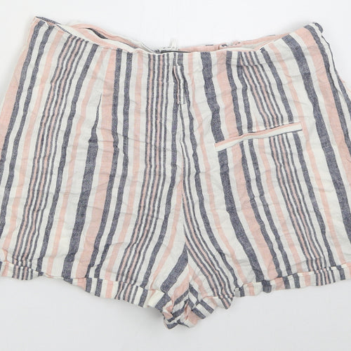 Matalan Womens Pink Striped Linen Bermuda Shorts Size 10  Regular Zip