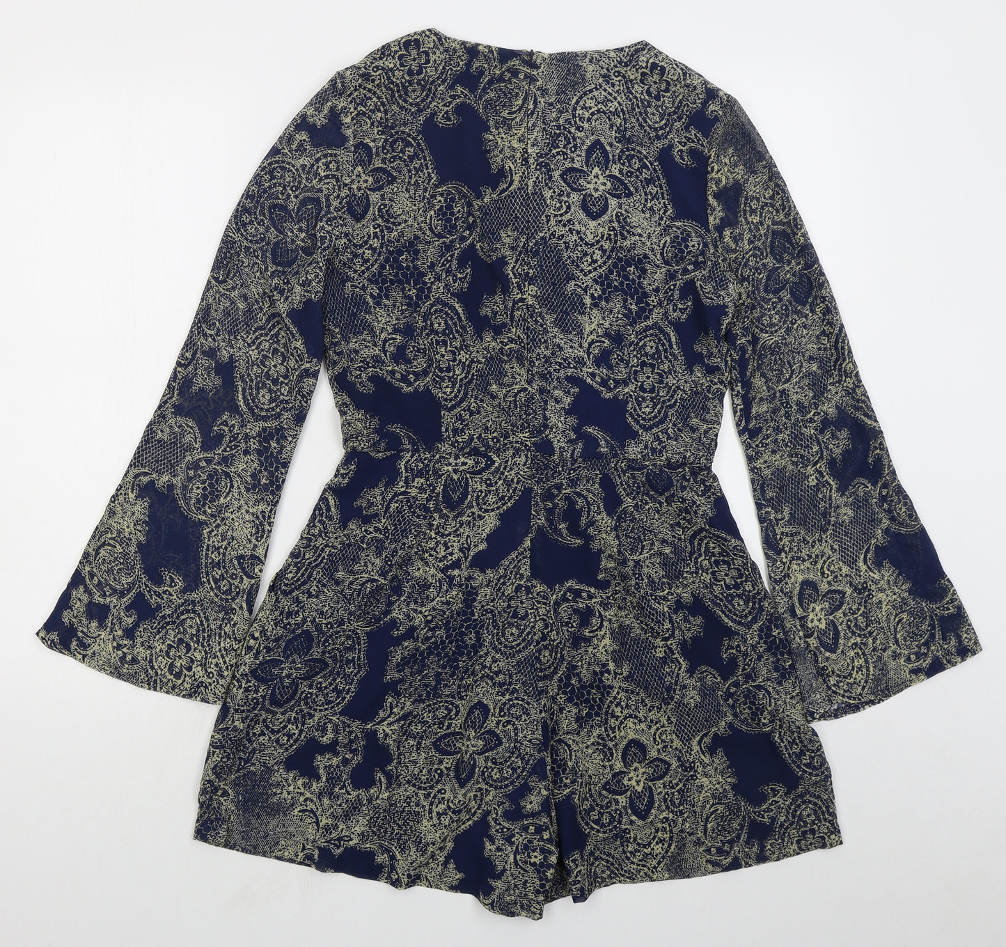 Fashion Union Womens Blue Paisley Polyester Playsuit One-Piece Size 10 L3 in Zip