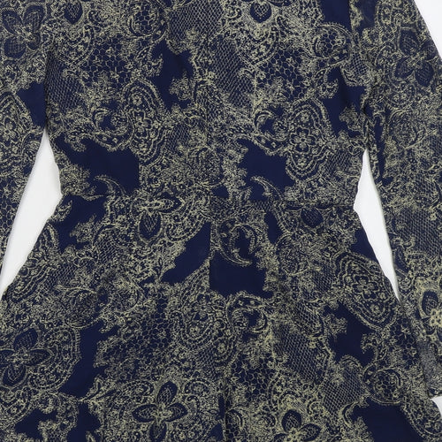 Fashion Union Womens Blue Paisley Polyester Playsuit One-Piece Size 10 L3 in Zip