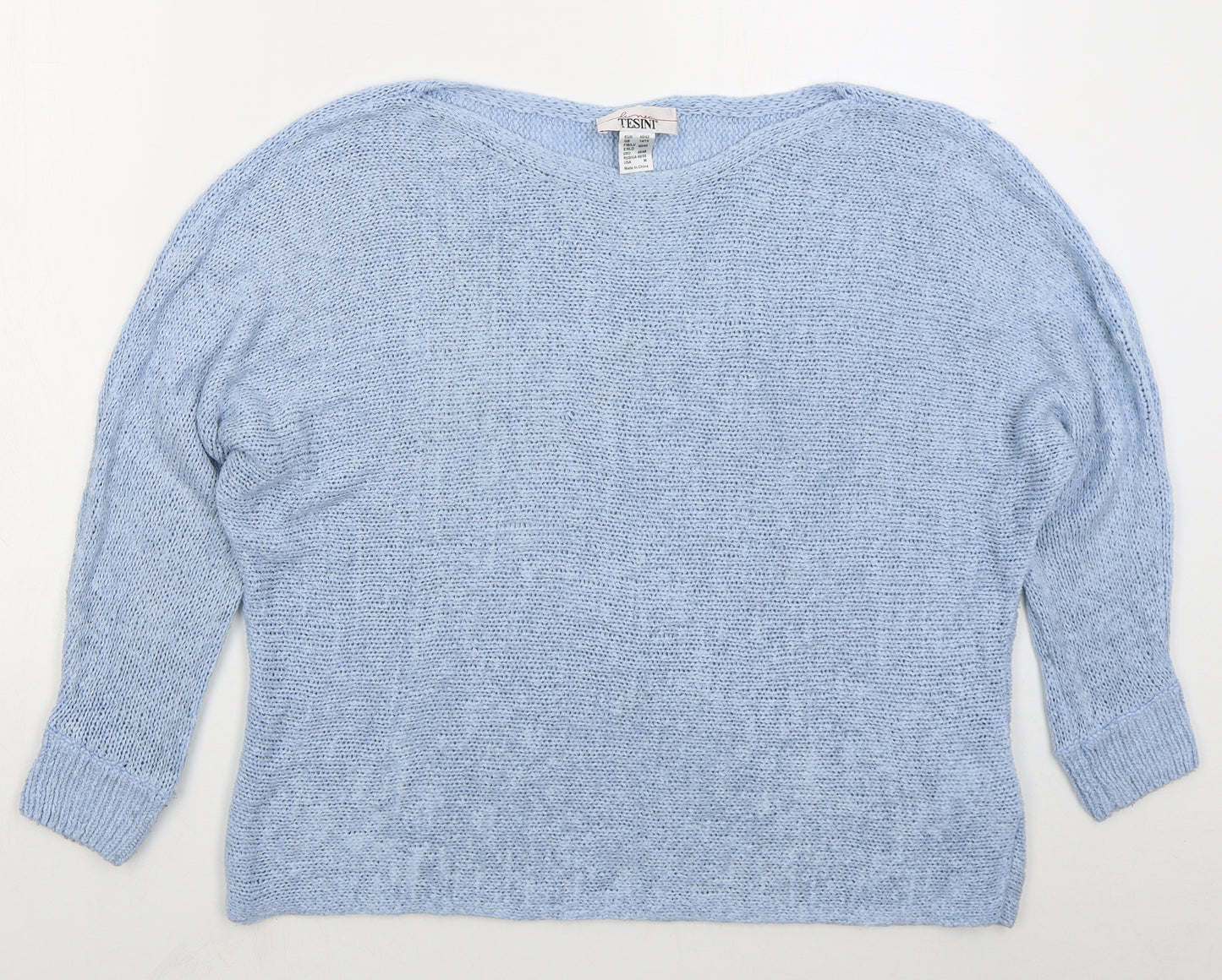 Tesini Womens Blue Boat Neck  Acrylic Pullover Jumper Size 14