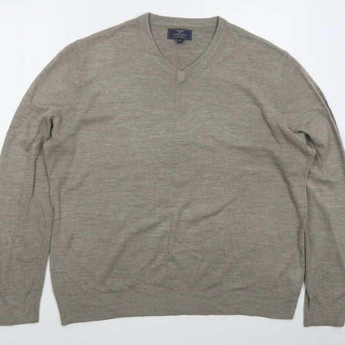 Atlantic Bay Mens Beige V-Neck  Acrylic Pullover Jumper Size XL