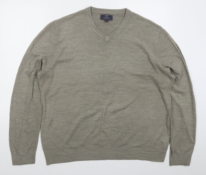 Atlantic Bay Mens Beige V-Neck  Acrylic Pullover Jumper Size XL