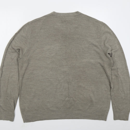 Atlantic Bay Mens Beige V-Neck  Acrylic Pullover Jumper Size XL