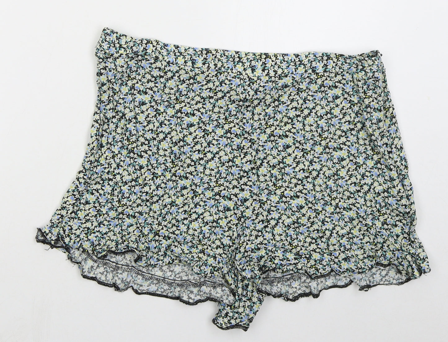 New Look Womens Blue Floral Viscose Mom Shorts Size 16  Regular Zip