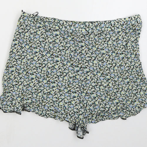 New Look Womens Blue Floral Viscose Mom Shorts Size 16  Regular Zip