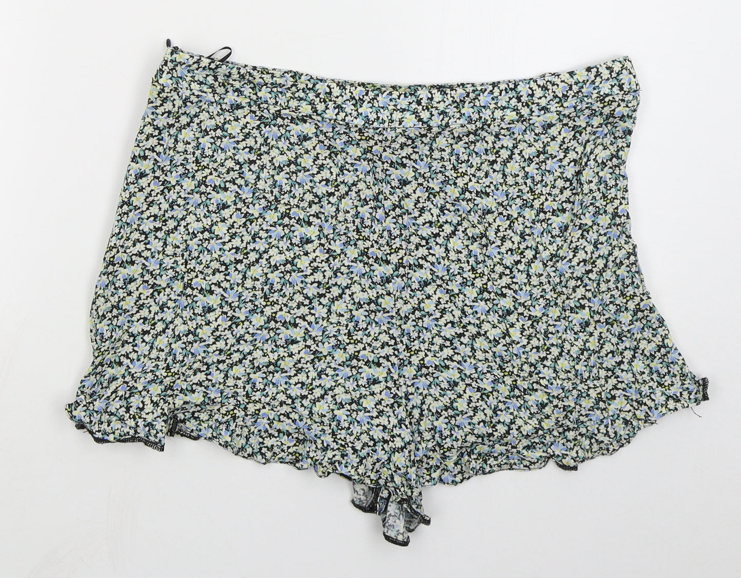 New Look Womens Blue Floral Viscose Mom Shorts Size 16  Regular Zip