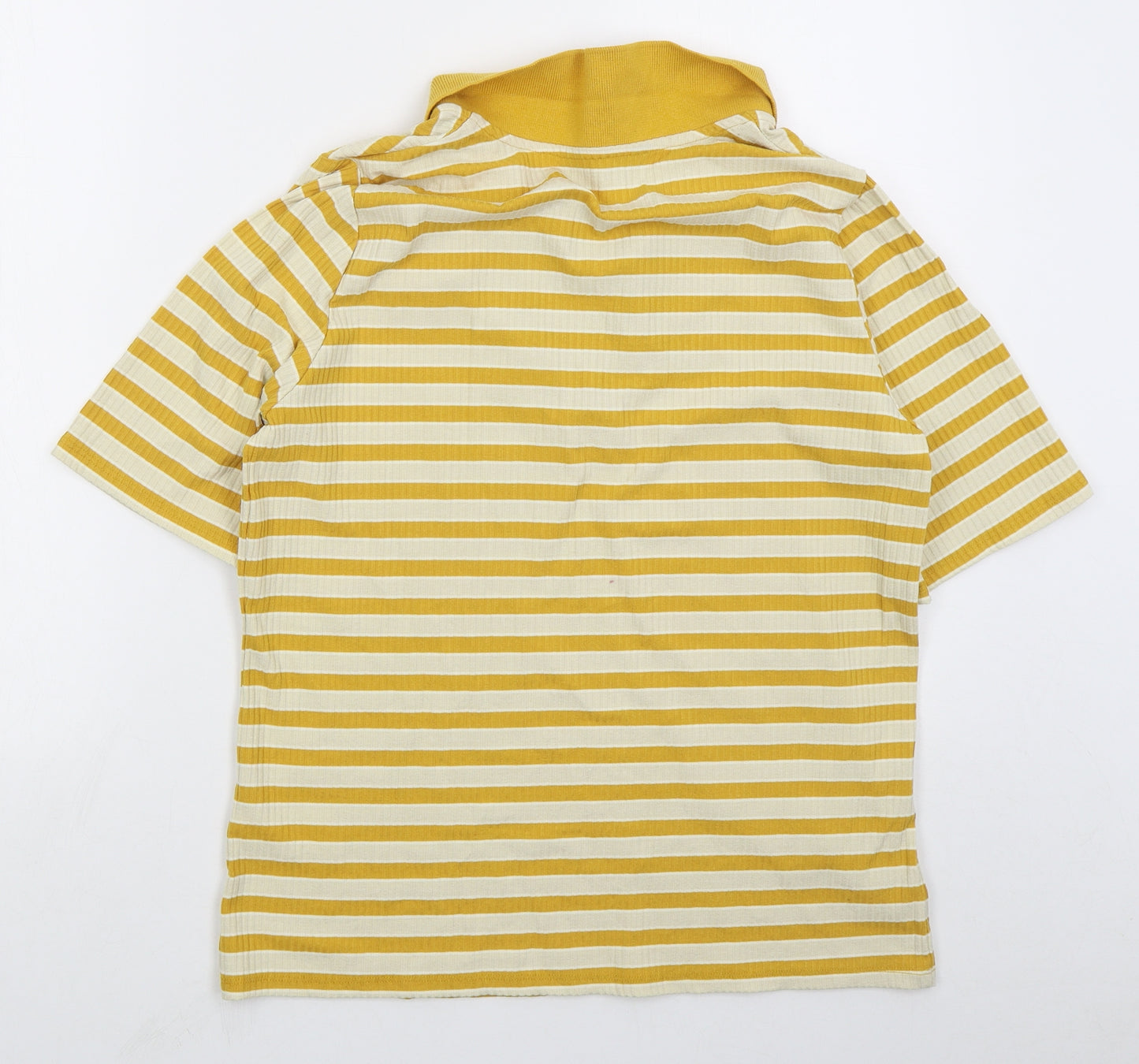 F&F Womens Yellow Striped Polyester Basic Polo Size 18 Collared