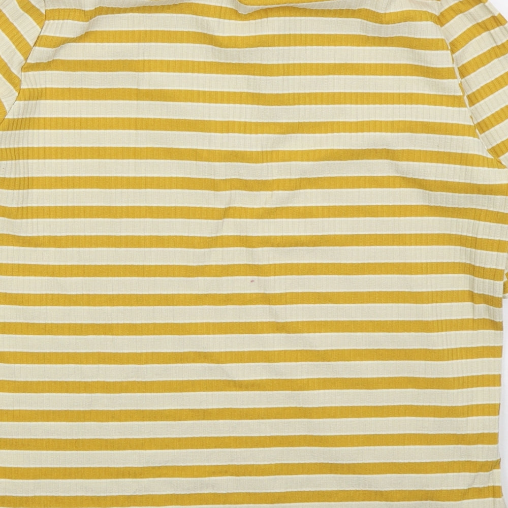 F&F Womens Yellow Striped Polyester Basic Polo Size 18 Collared