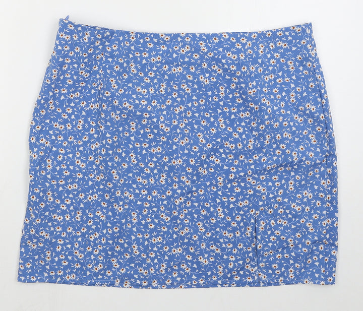SheIn Womens Blue Floral Polyester Mini Skirt Size XL Zip