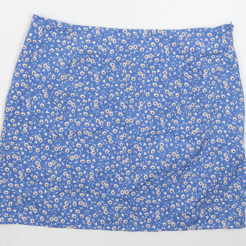 SheIn Womens Blue Floral Polyester Mini Skirt Size XL   Zip