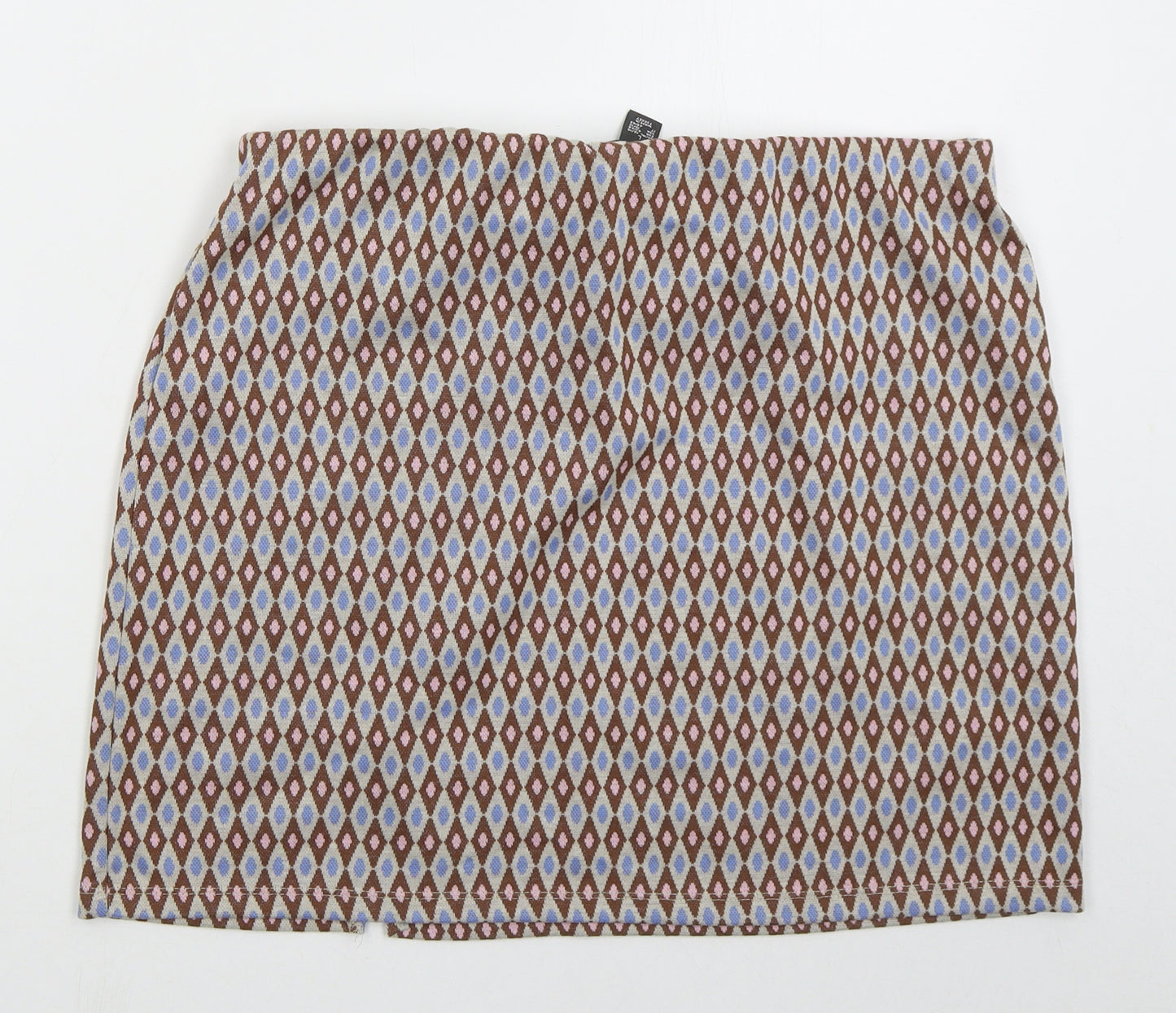 Primark Womens Brown Geometric Polyester Mini Skirt Size 14
