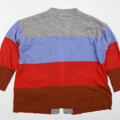 Brave Soul Womens Red V-Neck Striped Acrylic Cardigan Jumper Size M   - Blue