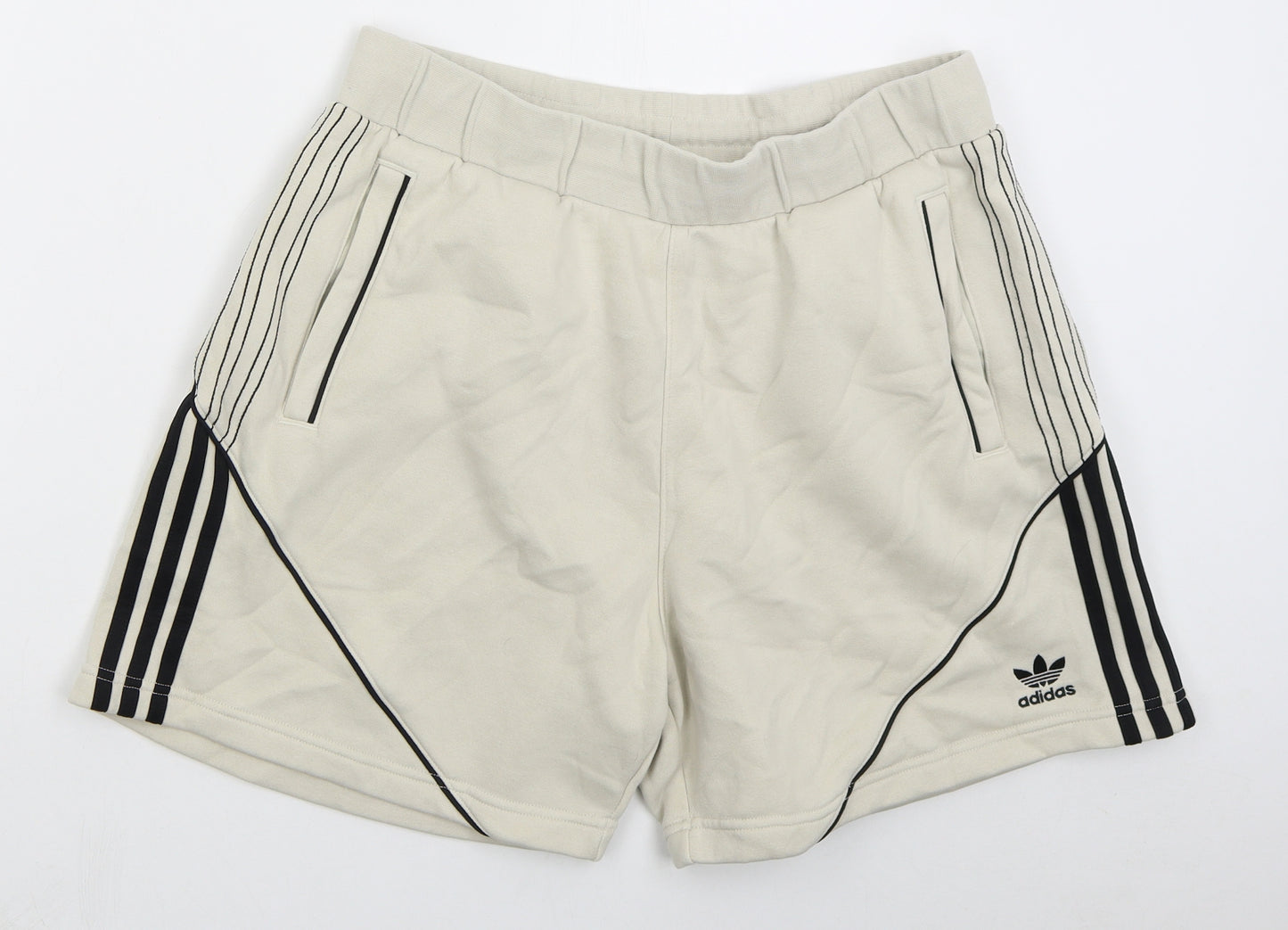 adidas Mens Beige  Cotton Sweat Shorts Size L  Regular Drawstring