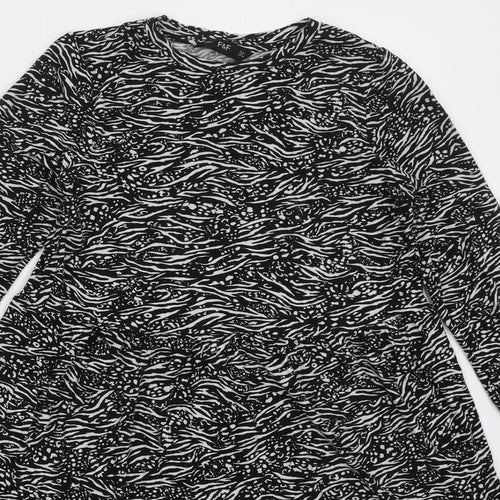 F&F Womens Black Animal Print Viscose A-Line  Size 10  Crew Neck Pullover
