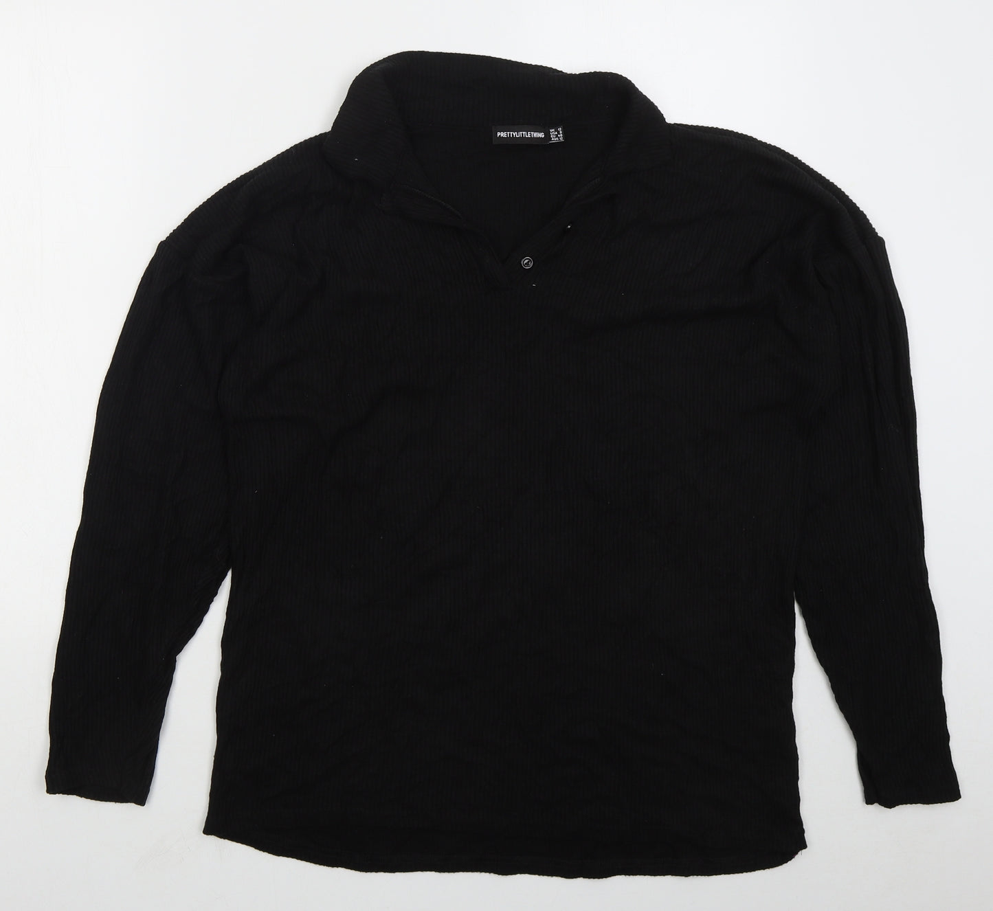 PRETTYLITTLETHING Womens Black Collared  Viscose Pullover Jumper Size 12