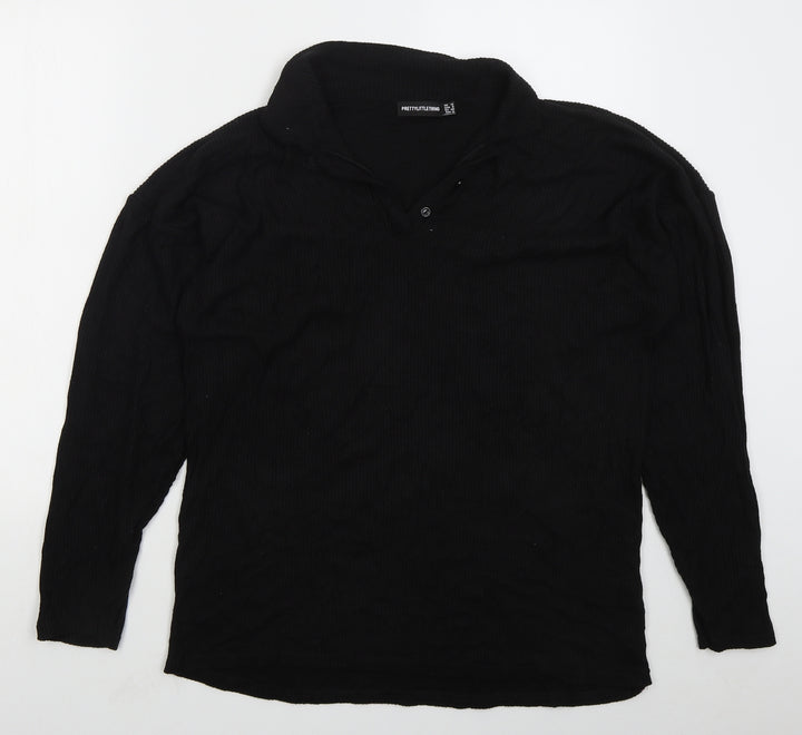 PRETTYLITTLETHING Womens Black Collared  Viscose Pullover Jumper Size 12