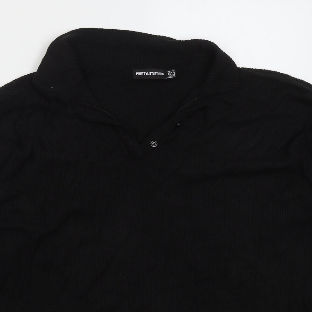 PRETTYLITTLETHING Womens Black Collared  Viscose Pullover Jumper Size 12