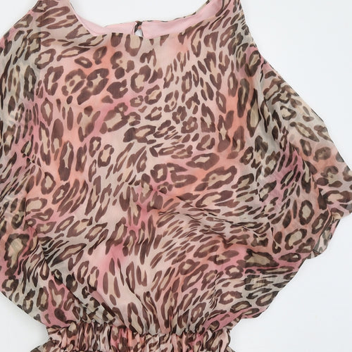 Jane Norman Womens Pink Animal Print Polyester Playsuit Outfit/Set Size 14 L3 in Button