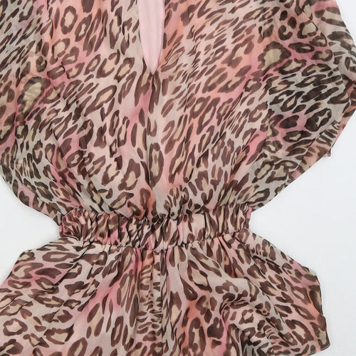 Jane Norman Womens Pink Animal Print Polyester Playsuit Outfit/Set Size 14 L3 in Button