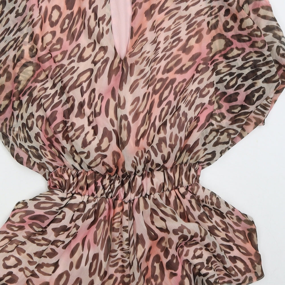 Jane Norman Womens Pink Animal Print Polyester Playsuit Outfit/Set Size 14 L3 in Button