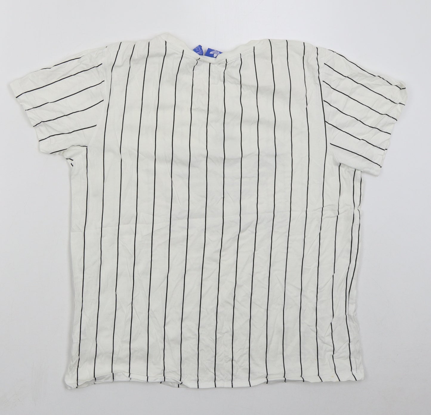 adidas Womens White Striped Cotton Basic T-Shirt Size 12 Crew Neck