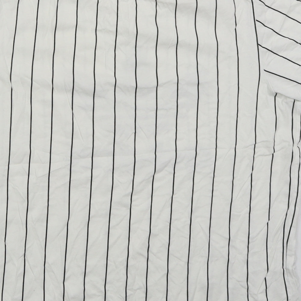 adidas Womens White Striped Cotton Basic T-Shirt Size 12 Crew Neck