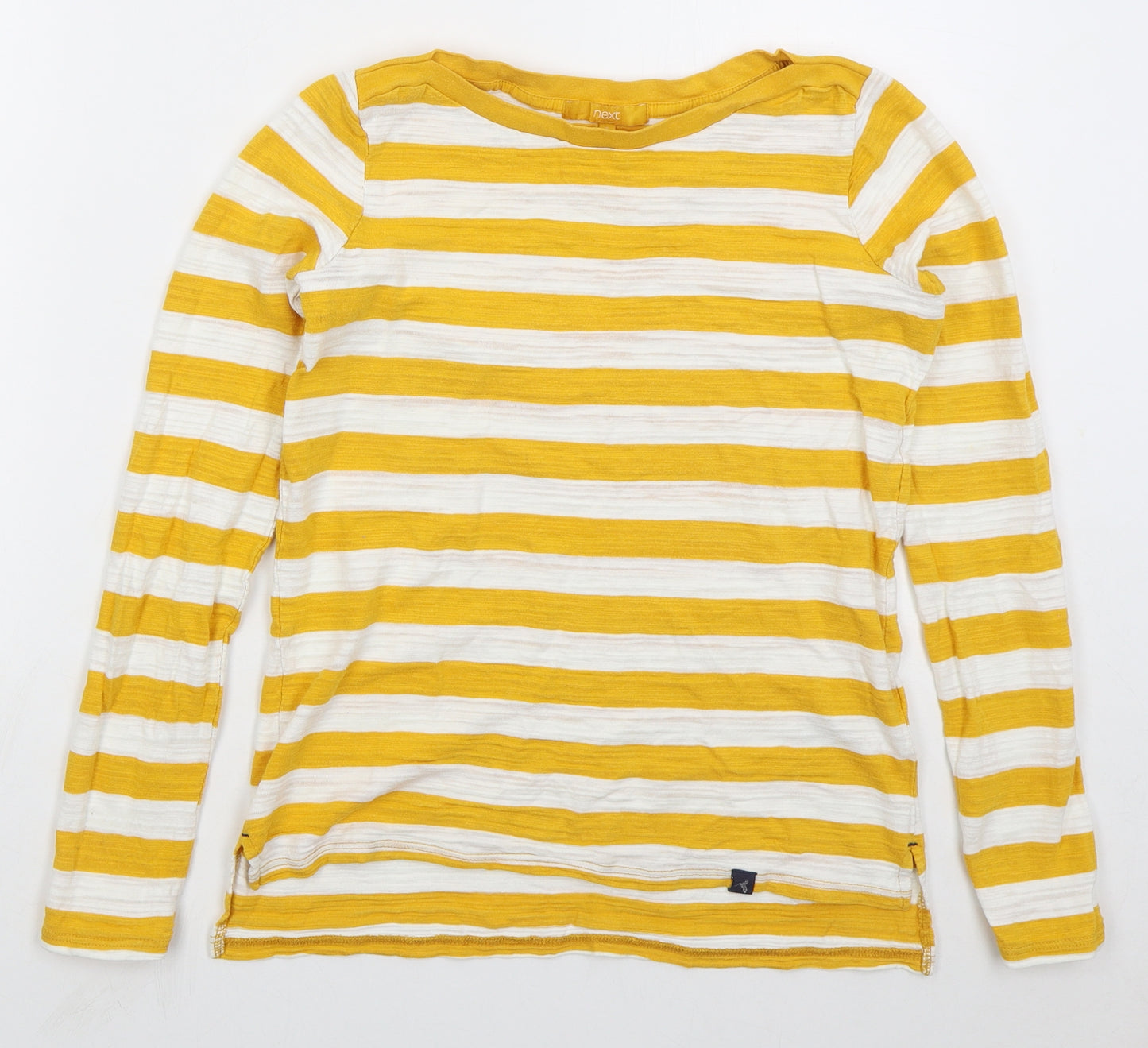 NEXT Womens Yellow Striped Cotton Basic T-Shirt Size 8 Boat Neck