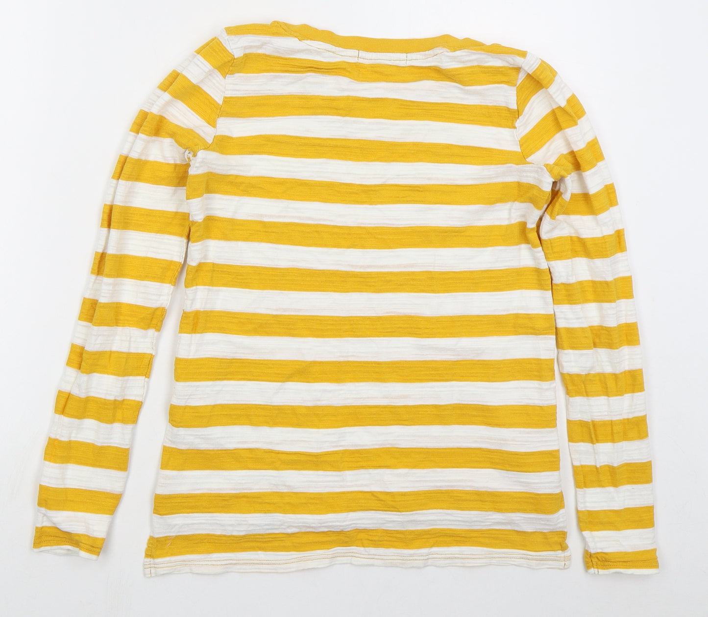 NEXT Womens Yellow Striped Cotton Basic T-Shirt Size 8 Boat Neck