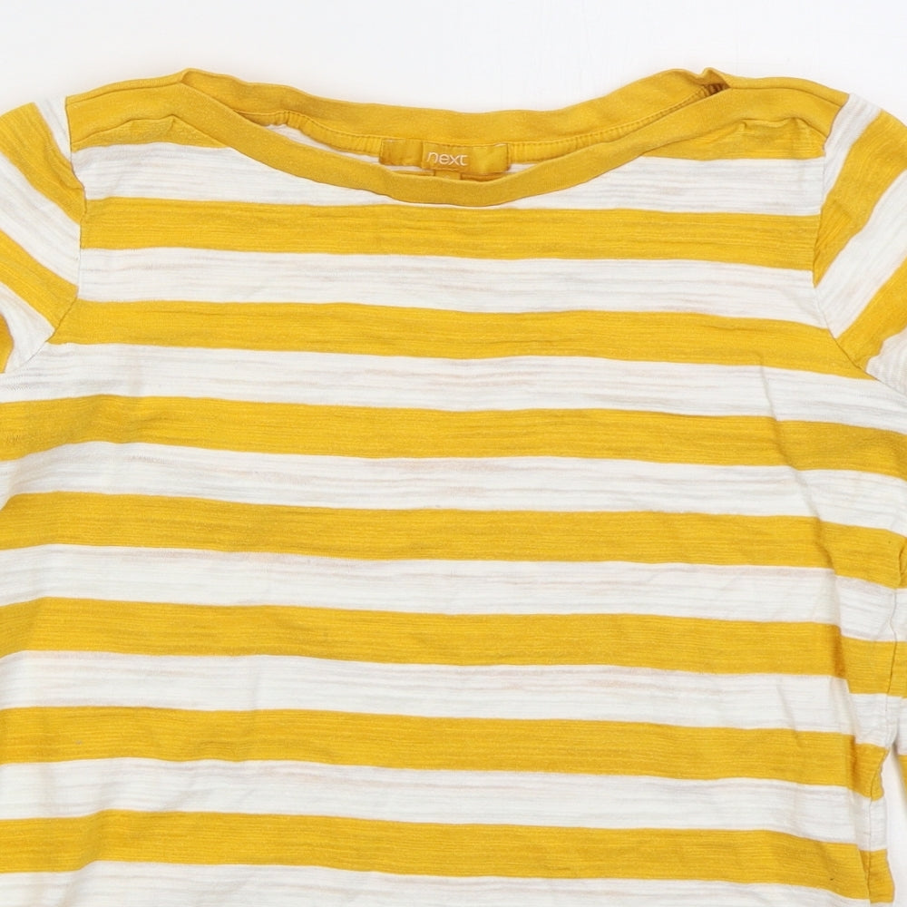 NEXT Womens Yellow Striped Cotton Basic T-Shirt Size 8 Boat Neck