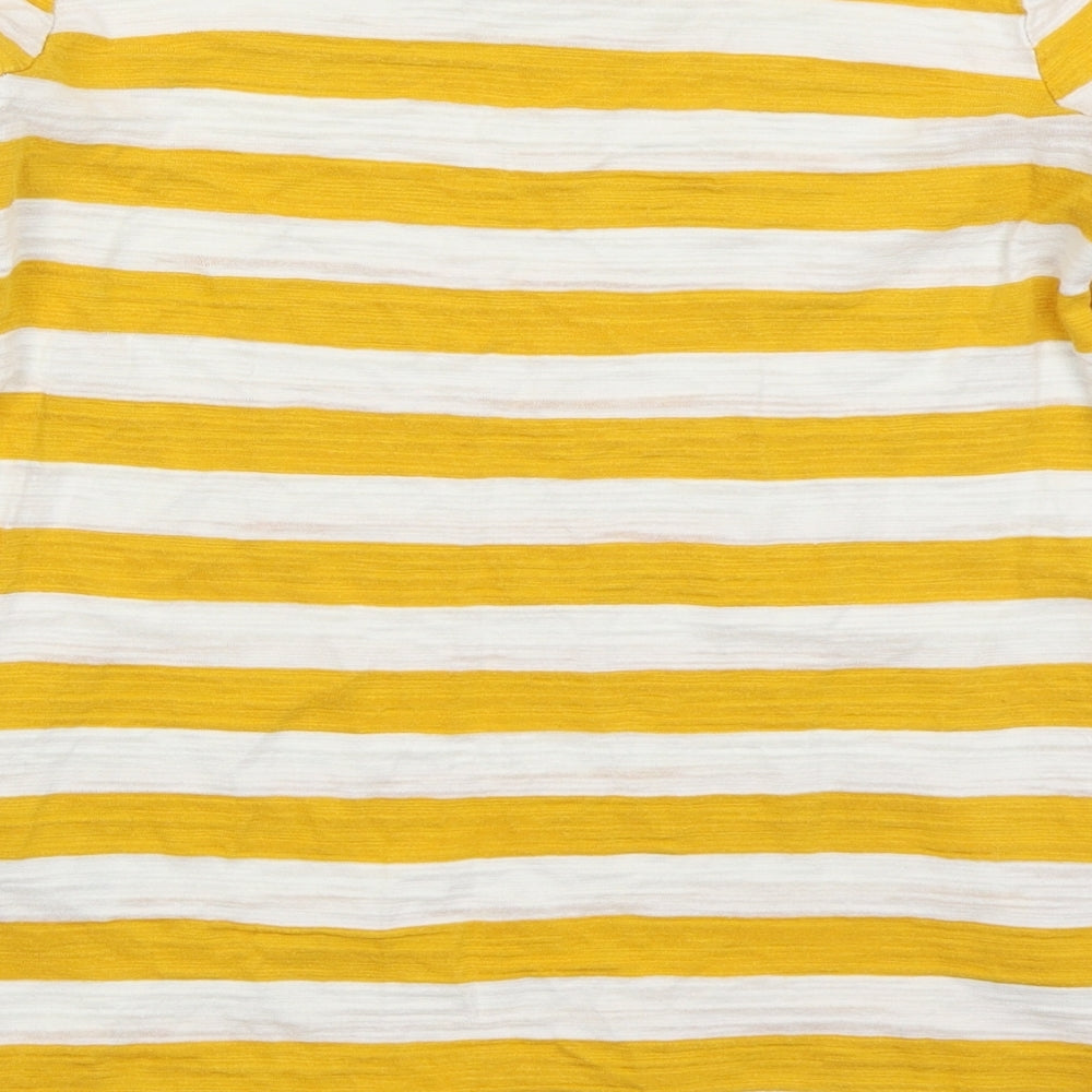 NEXT Womens Yellow Striped Cotton Basic T-Shirt Size 8 Boat Neck