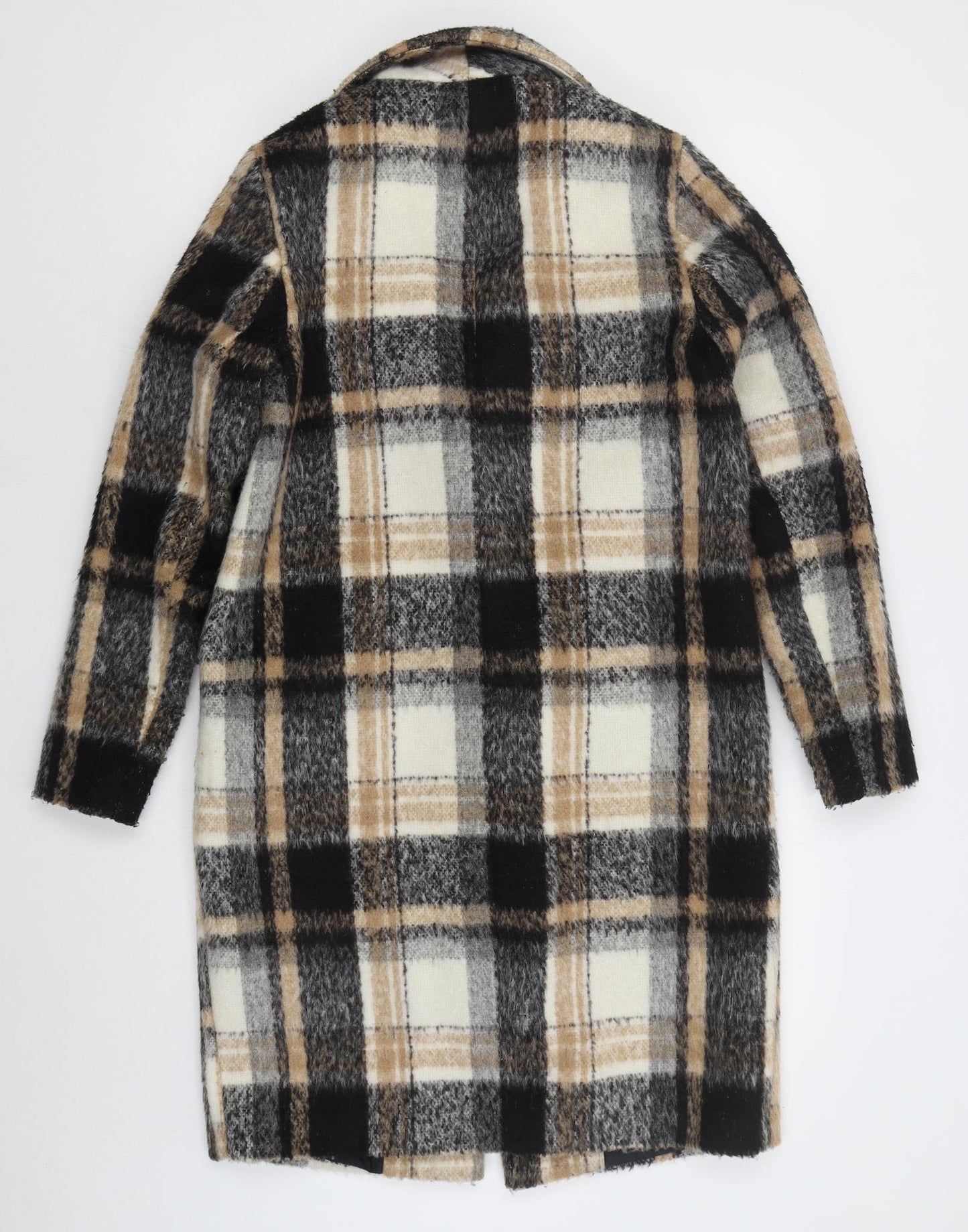 River Island Womens Beige Check  Overcoat Coat Size 8  Button