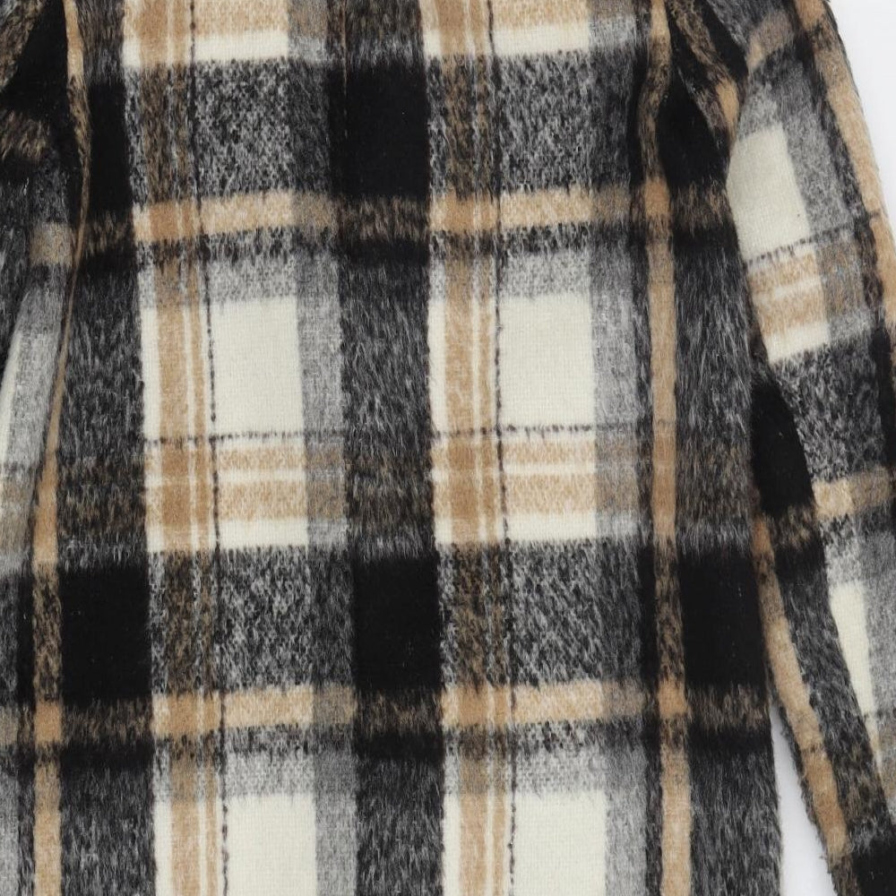 River Island Womens Beige Check  Overcoat Coat Size 8  Button