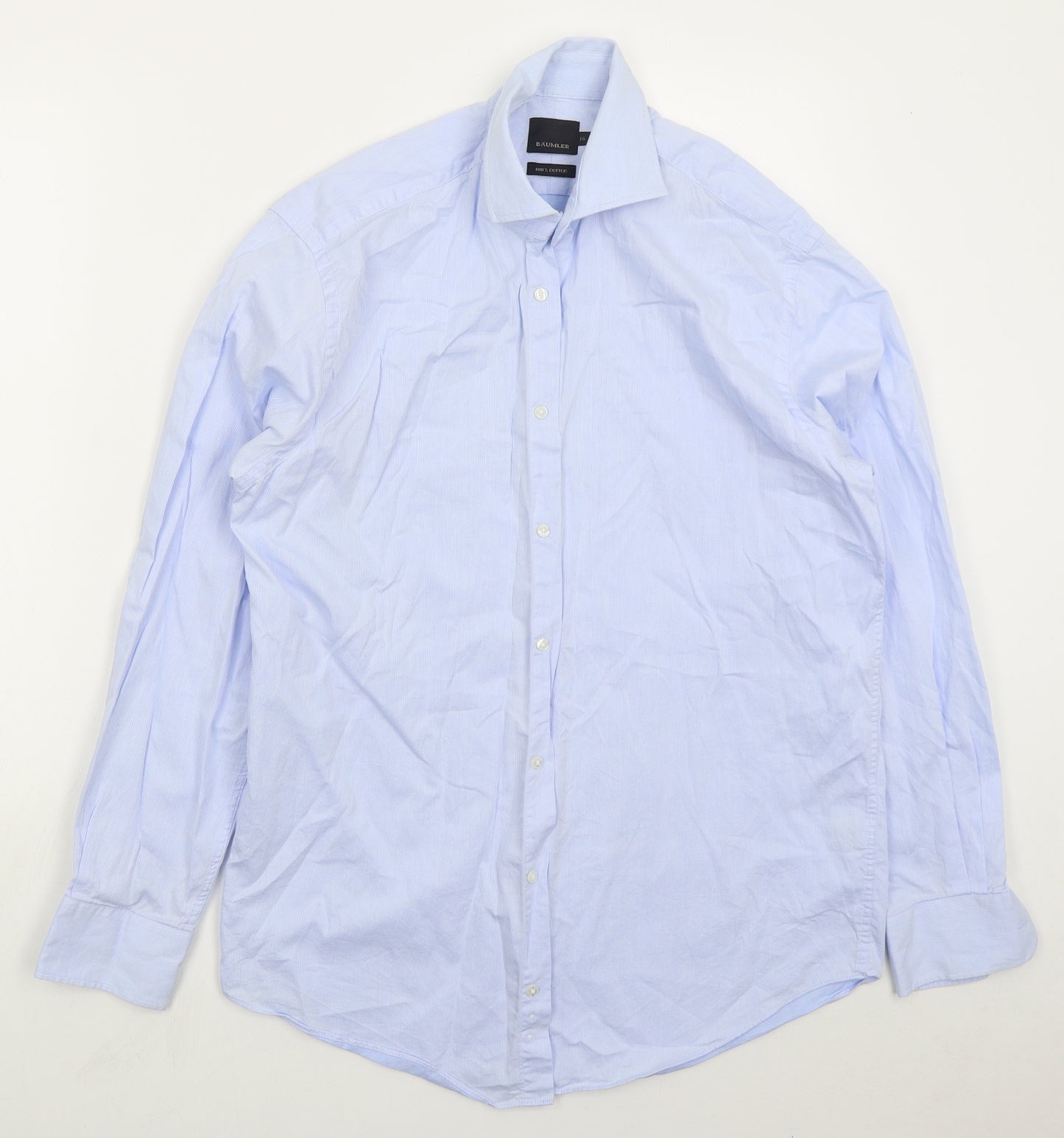 Baumler Mens Blue Striped Cotton  Dress Shirt Size 16 Collared Button