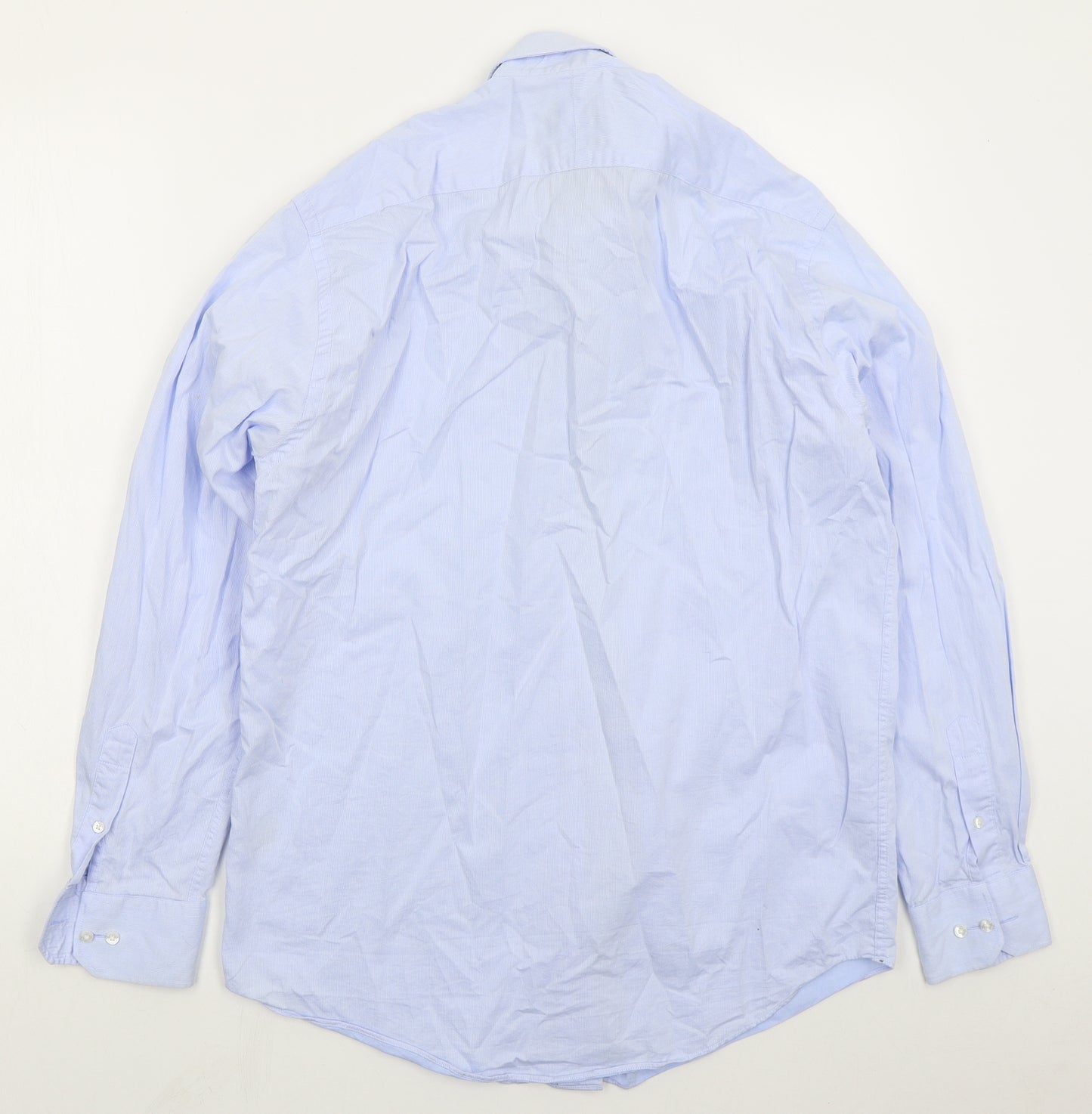 Baumler Mens Blue Striped Cotton  Dress Shirt Size 16 Collared Button