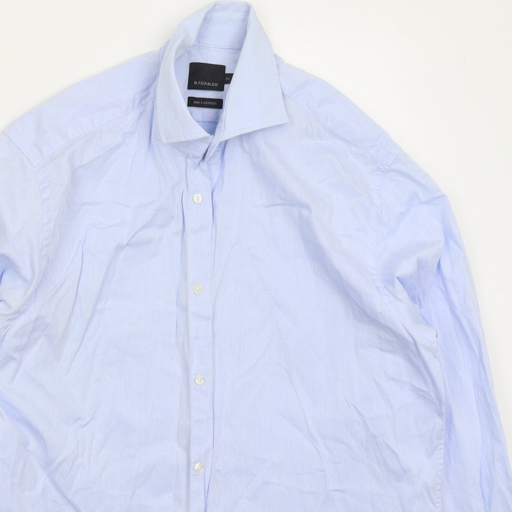 Baumler Mens Blue Striped Cotton  Dress Shirt Size 16 Collared Button
