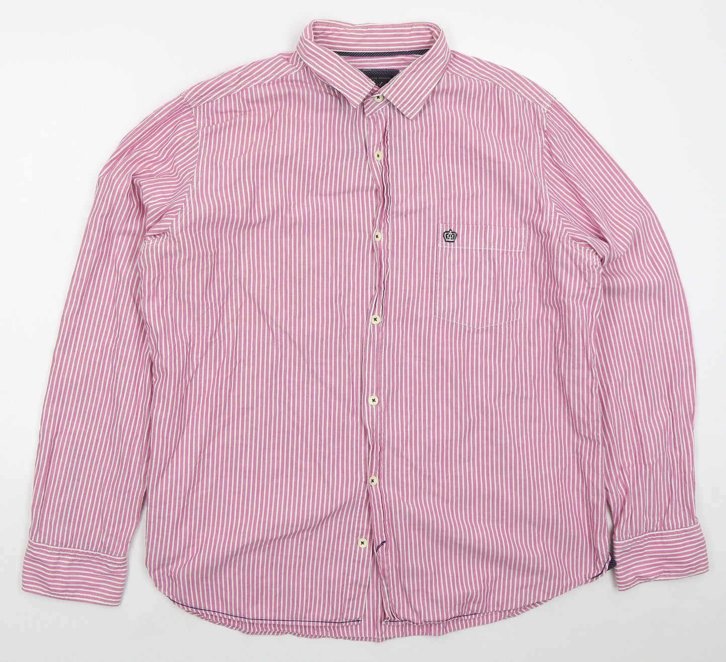 NEXT Mens Pink Striped Cotton  Button-Up Size 2XL Collared Button