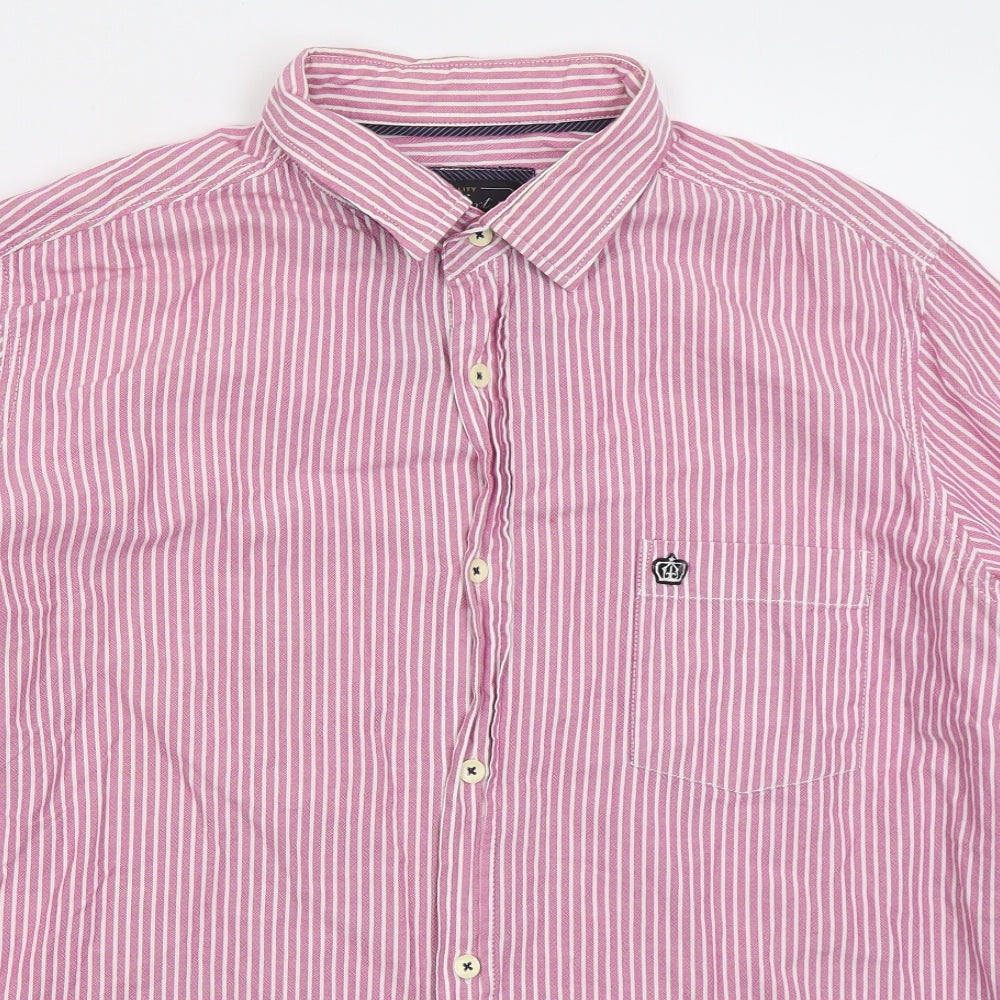 NEXT Mens Pink Striped Cotton  Button-Up Size 2XL Collared Button