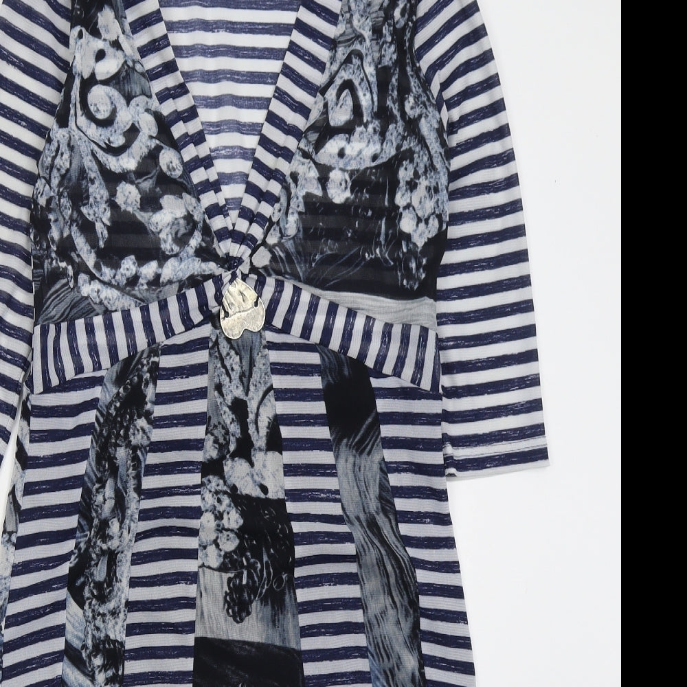 Arianna Womens Blue Striped Polyester A-Line  Size 12  V-Neck Pullover