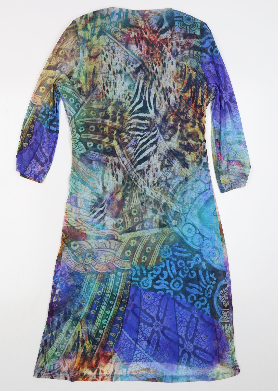Aria Womens Blue Geometric Polyester A-Line  Size 14  Round Neck Pullover