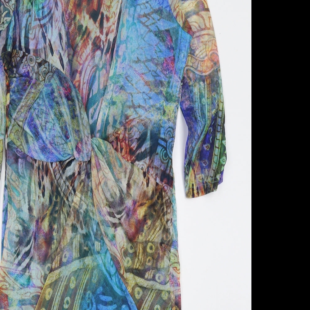 Aria Womens Blue Geometric Polyester A-Line  Size 14  Round Neck Pullover